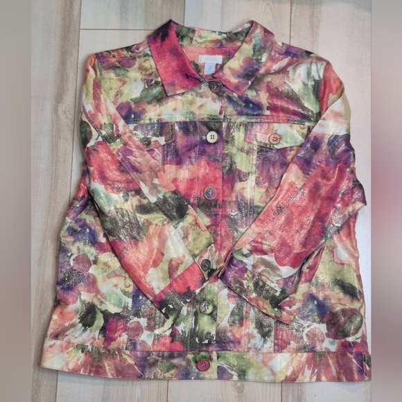 Chico's Floral Watercolor Atalia Shimmer Jacket Size 2 (Chico's 2)/L NWOT *Mint - Picture 5 of 12